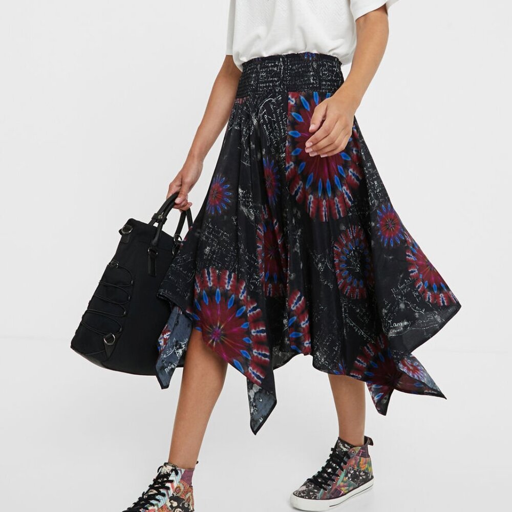 Desigual Asymmetric midi-skirt print of mandalas in form of galactic stars sz S